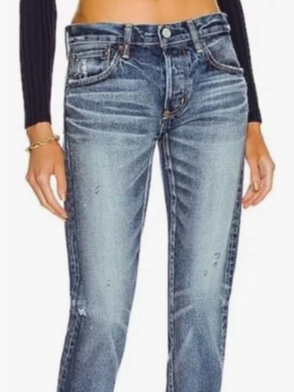 Moussy Vintage Keller Tapered Ankle Blue Distressed Jeans
